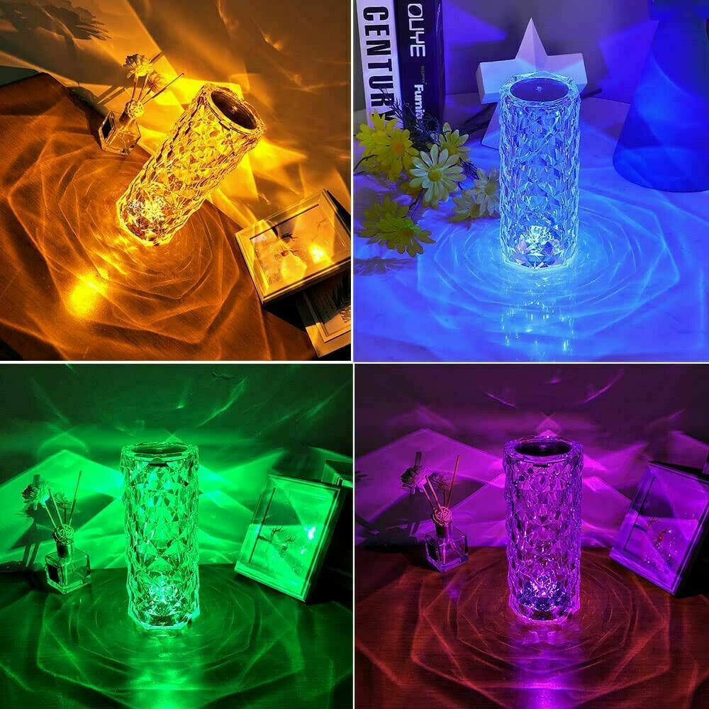Lampă decorativă cu LED – Cristal tip diamant, lumină ambientală în formă de trandafir
