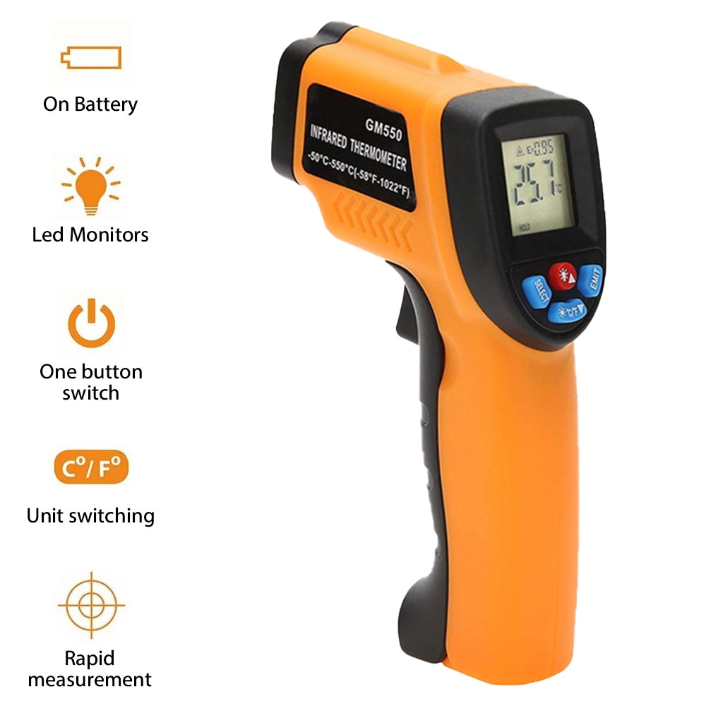 Termometru cu laser și infraroșu – Pistol digital pentru măsurarea temperaturii alimentelor, ideal pentru afumătoare, pizza și grătar (BBQ)