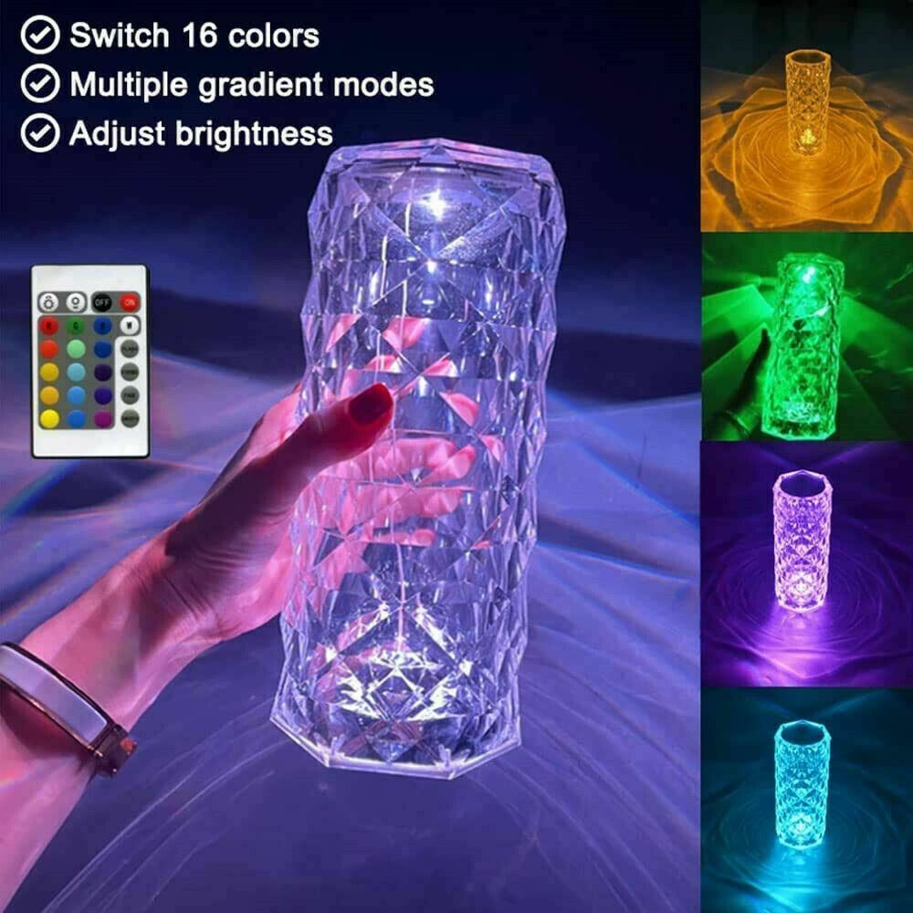 Lampă decorativă cu LED – Cristal tip diamant, lumină ambientală în formă de trandafir
