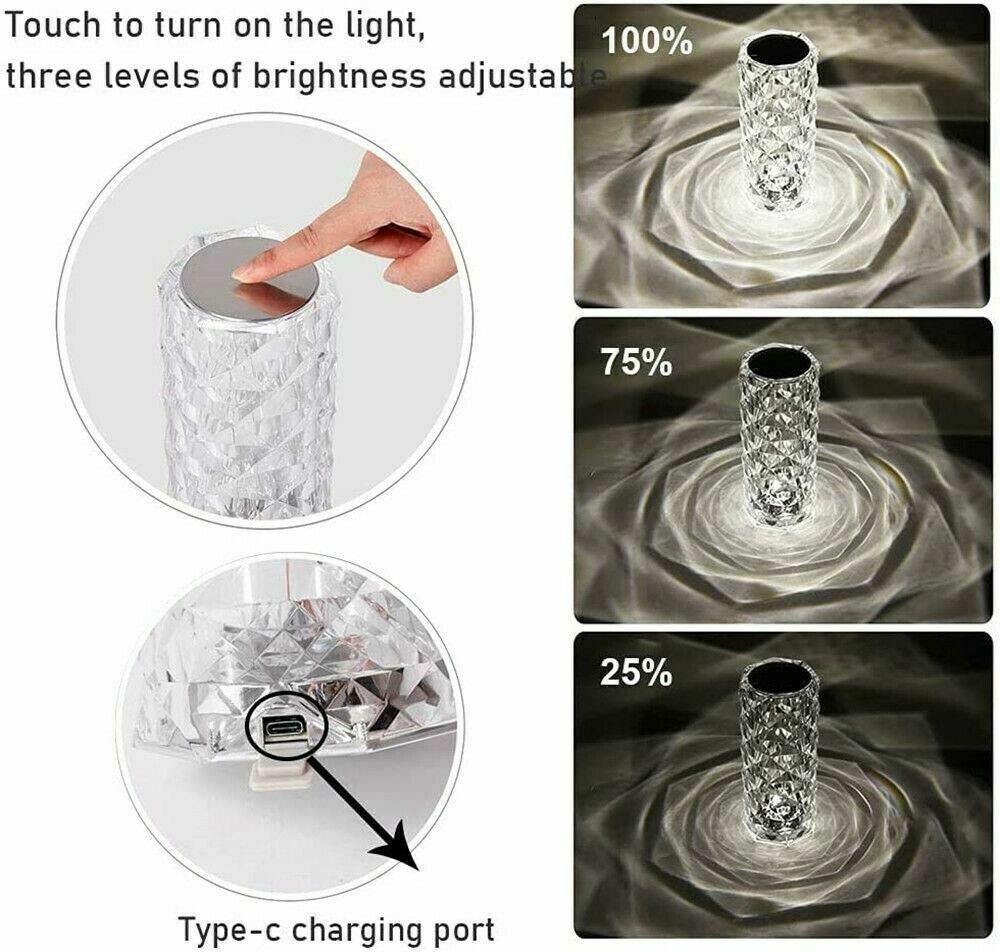 Lampă decorativă cu LED – Cristal tip diamant, lumină ambientală în formă de trandafir