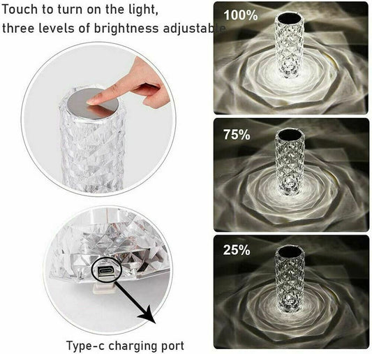 Lampă decorativă cu LED – Cristal tip diamant, lumină ambientală în formă de trandafir