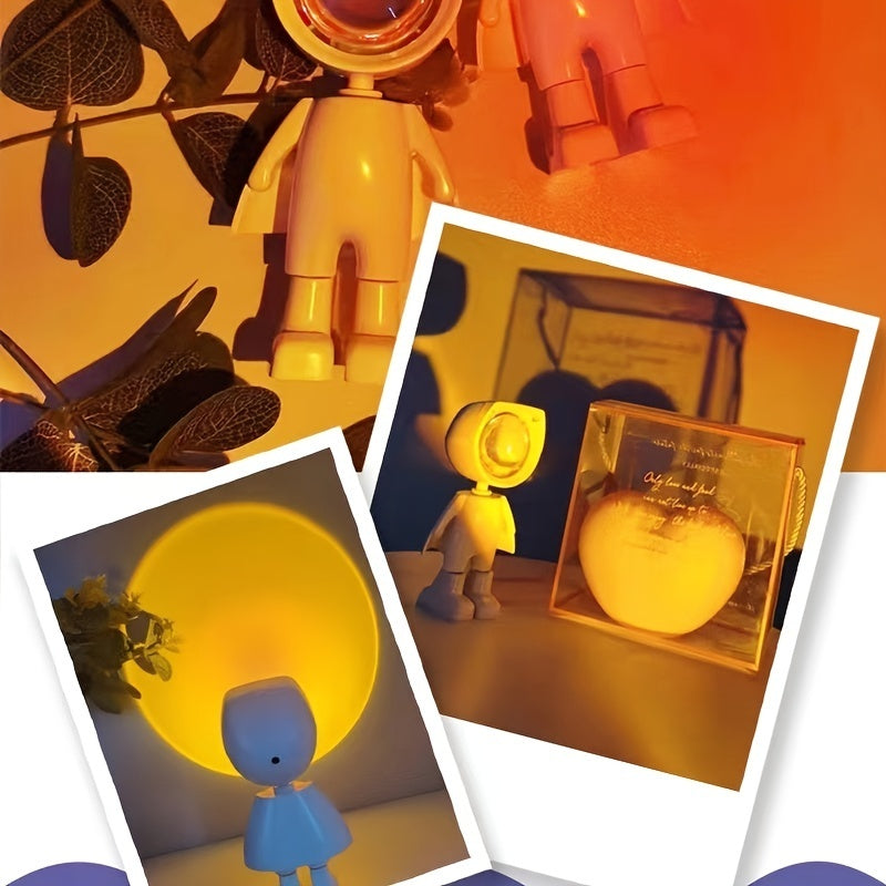 •	Lampă decorativă astronaut cu proiecție de apus curcubeu