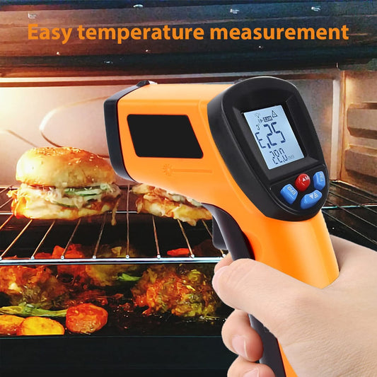 Termometru cu laser și infraroșu – Pistol digital pentru măsurarea temperaturii alimentelor, ideal pentru afumătoare, pizza și grătar (BBQ)