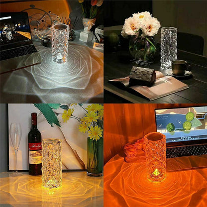 Lampă decorativă cu LED – Cristal tip diamant, lumină ambientală în formă de trandafir