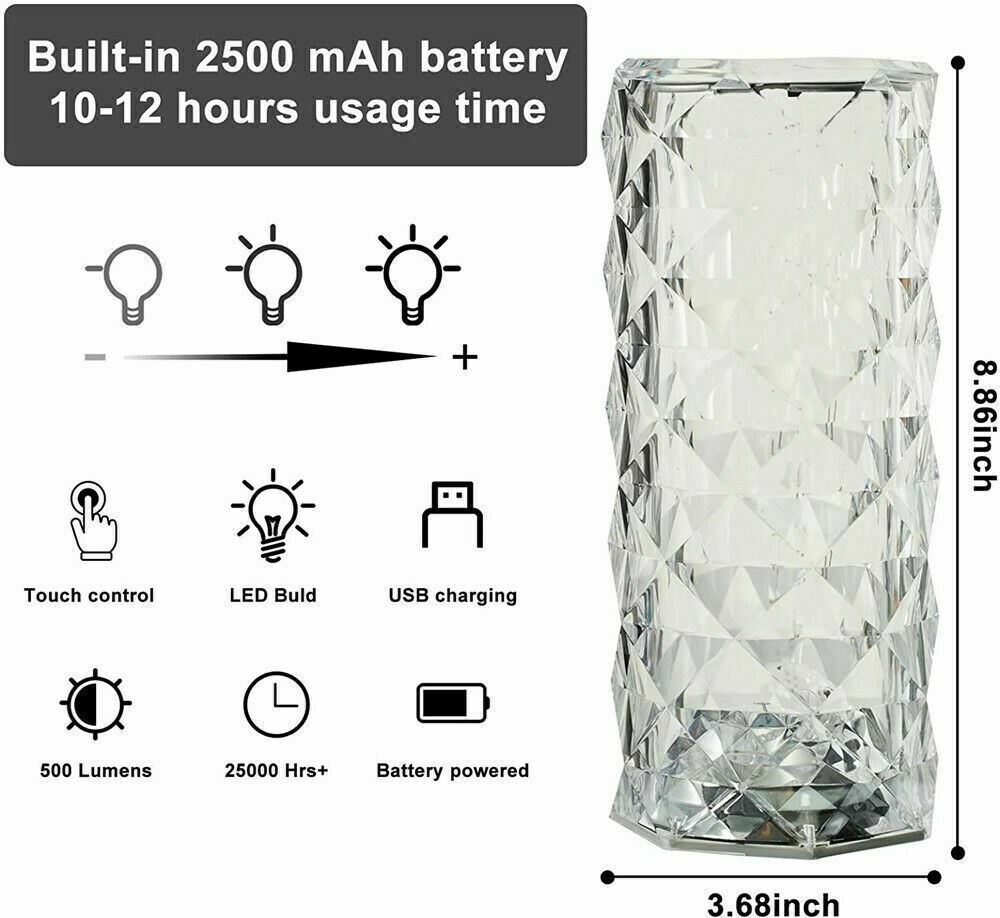 Lampă decorativă cu LED – Cristal tip diamant, lumină ambientală în formă de trandafir